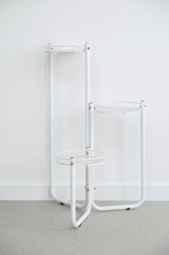 Vintage marble plant table, Metal, White, Scandinavian (photo 3 of 5)