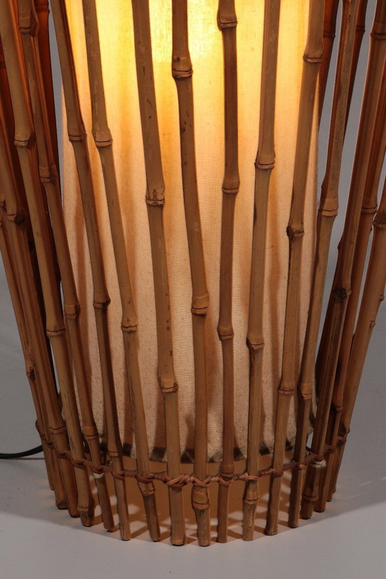 Image 1 of Midcentury Floor Lamp Rattan, Bamboo and Fabric Franco Albini, Italy 1960s