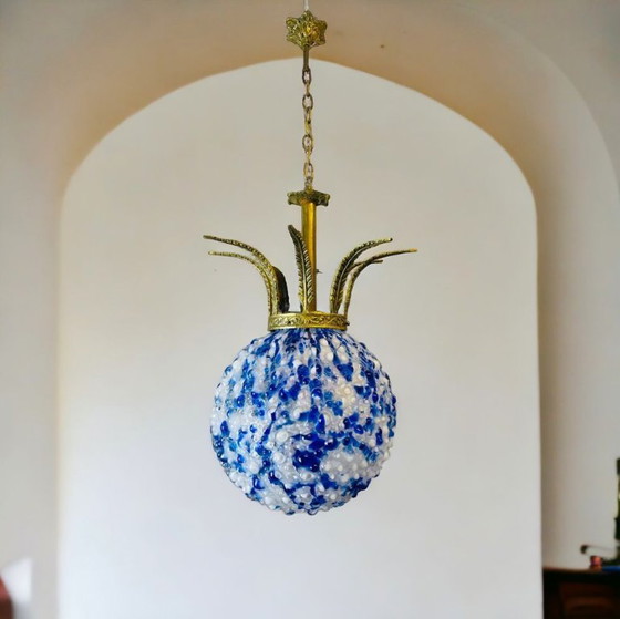 Image 1 of Lampada a sospensione gigante in vetro di Murano blu