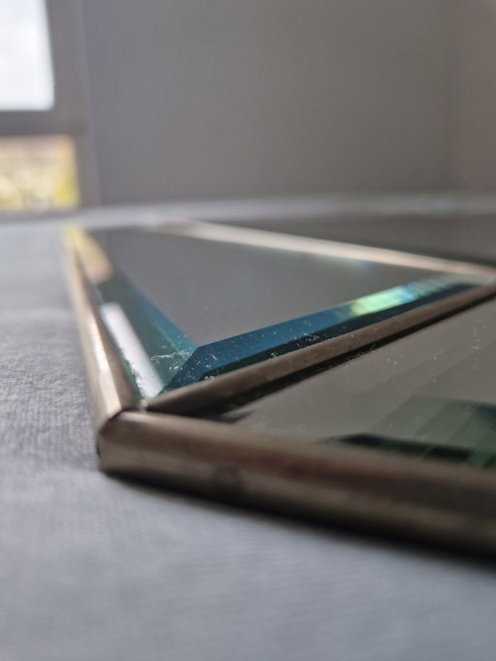 Wall Mirror (Domino 70s/80s), Brass, Glass, Grey (photo 4 of 8)