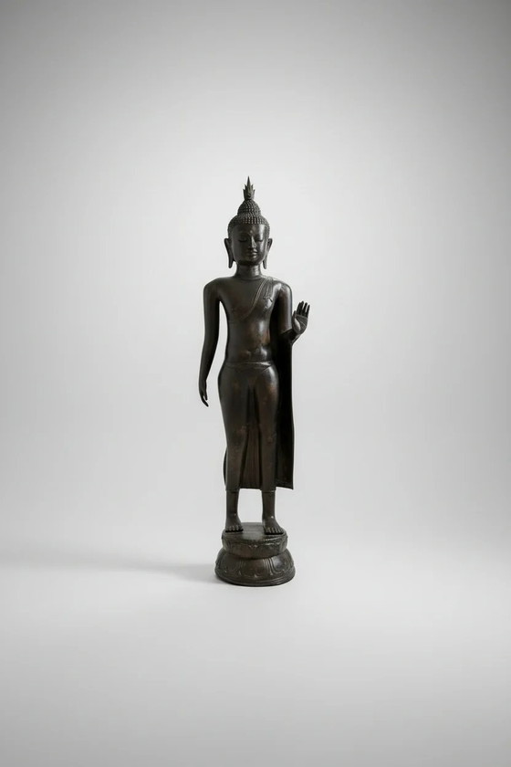 Lifesize Bronze Walking Buddha – 117 cm – Sculpture (photo 7 of 11)