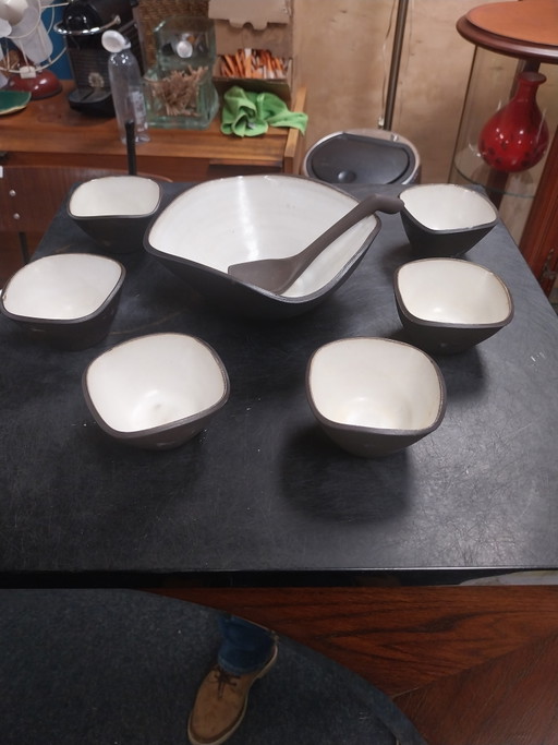 1 x peanut set by Ravelli, 8-piece, including original spoon, 1970s