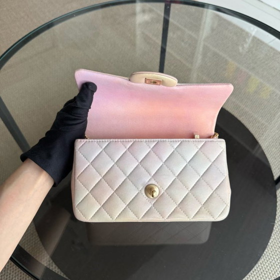 Image 1 of Chanel Classic Flap Mini Top Handle -Quilted Lambskin Ombre Rainbow Gold Hardware Microchip