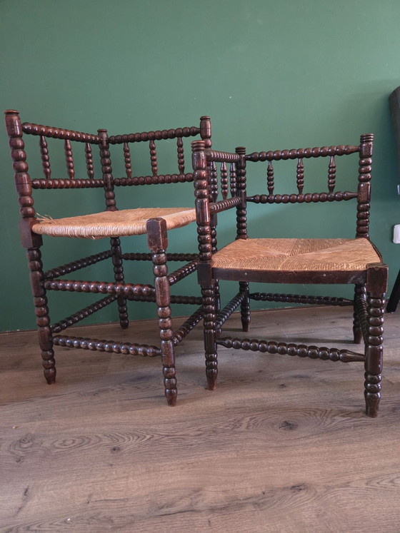 Set of vintage corner chairs – Chairs and lounge chairs, Wood, Wicker (photo 4 of 6)