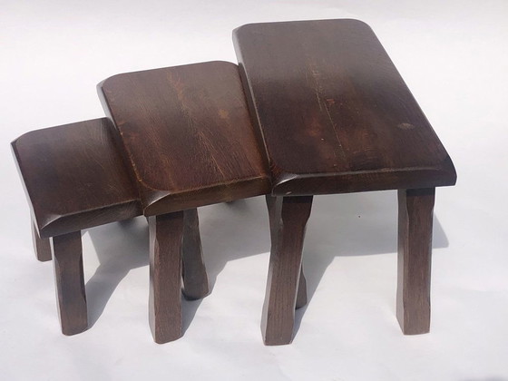 Image 1 of Nederlandse Brutalistische Eiken Nesting Tables, 1970S