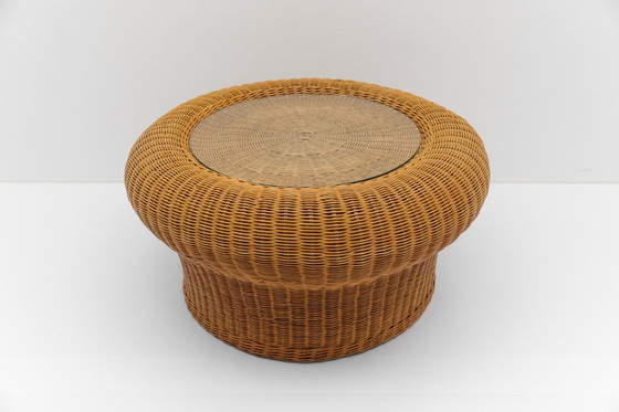 Image 1 of Round coffee table in rattan and glass, 1960s