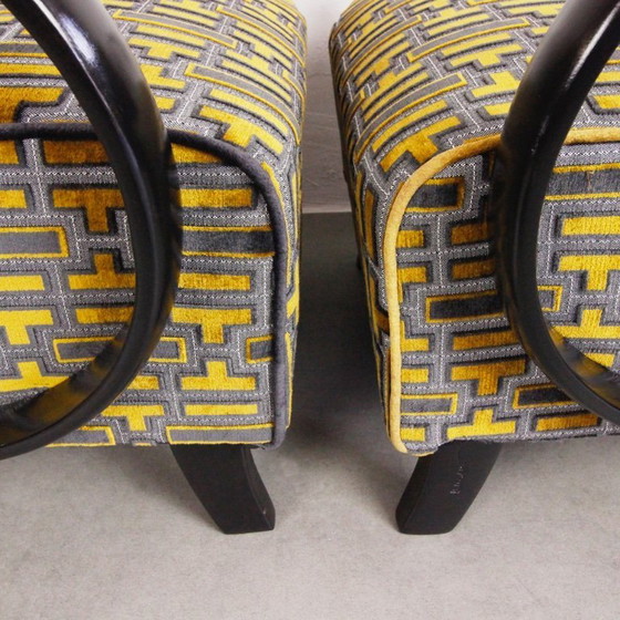 Image 1 of 2x Fauteuils "Gold Tetris" van Jindrich Halabala