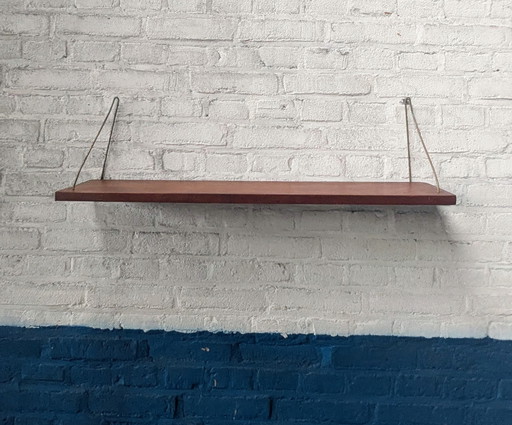 Vintage Danish wall shelf teak/ brass, 1960s