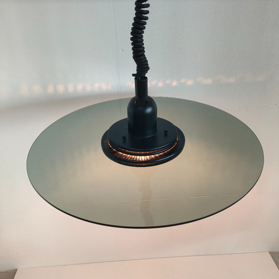 Image 1 of Vintage Verstelbare Ronde "Ufo" Glazen Plafondlamp (smokeglass)