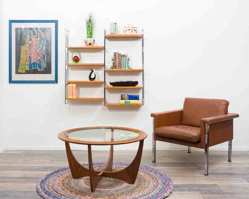 Leren fauteuil, jaren 70, fabrikant Sitag, cognacbruin leer.