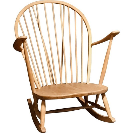 Sedia a dondolo di metà secolo in legno di olmo chiaro di Lucian Ercolani per Ercol, 1960