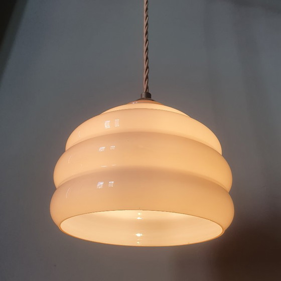 Image 1 of Lampada a sospensione vintage Art Déco in opale rosa tenue