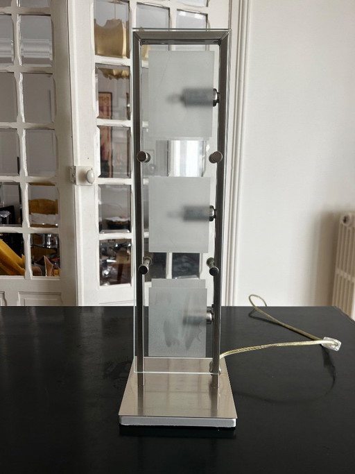 Lampe En Métal Chromé Et Verre 1990 – tafellampen, Metal (photo 2 of 12)