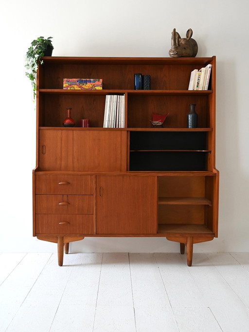 Vintage Tall Scandinavian Teak Sideboard with Bookcase