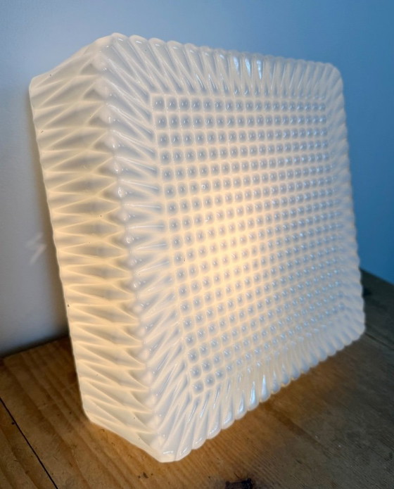 Lampada da Parete o Plafoniera Vintage con Vetro Latte, Anni '70, Plafoniere, Metallo, Bianco (foto 8 di 13)