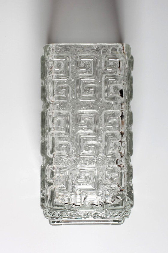 Image 1 of Vintage Mid-century Clear Pressed Glass Vase Taalari by Tamara Aladin / Riihimäen Lasi Glassworks Finland / 1969
