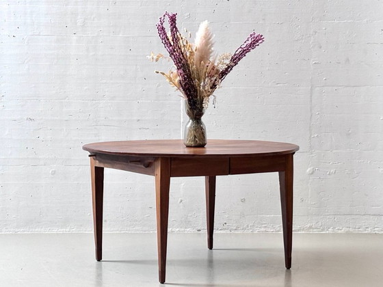 Image 1 of Round, high-quality Biedermeier pearwood dining table with drawers