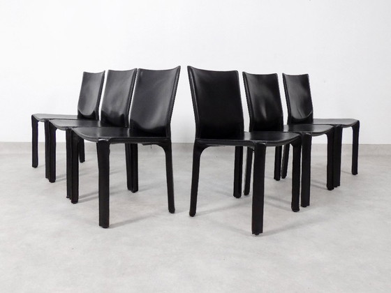 Cassina Cab 412 Stühle - schwarzes Leder, Esszimmerstühle, Vintage (Foto 11 von 15)