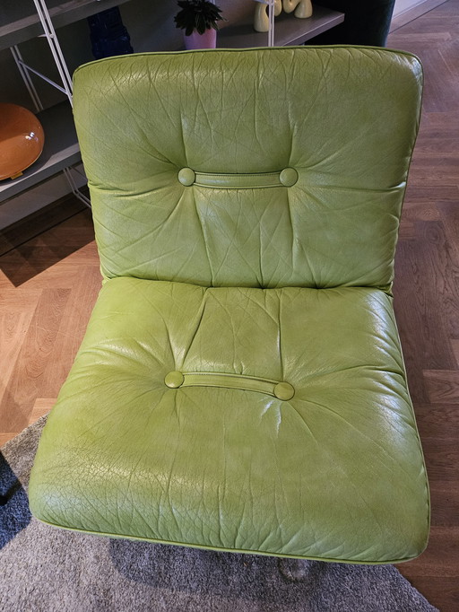 Vintage Jaren 60 Lederen Fauteuil / Groen