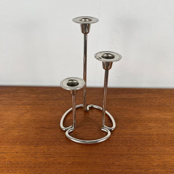 Image 1 of Vintage silver metal candle holder with 3 branches