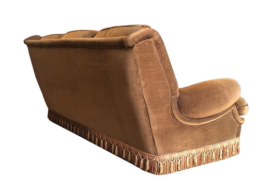 Image 1 of Divano vintage a 3 posti in velluto marrone - anni '60/'70