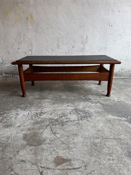 Image 1 of Vintage Oak Coffee Table with Slate Top  