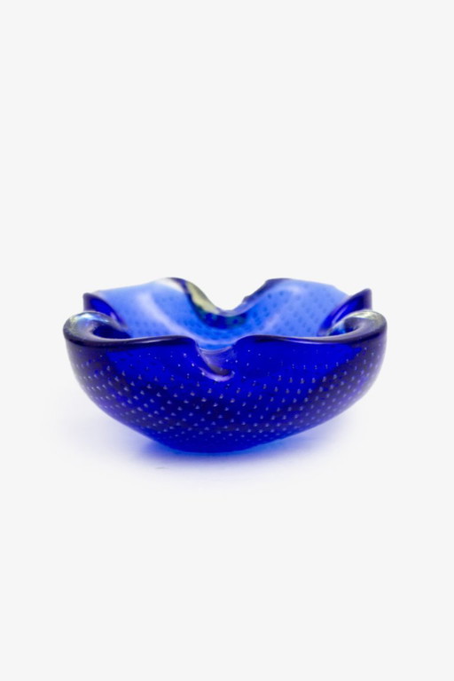 Blue corrugated Murano Bullicante ashtray