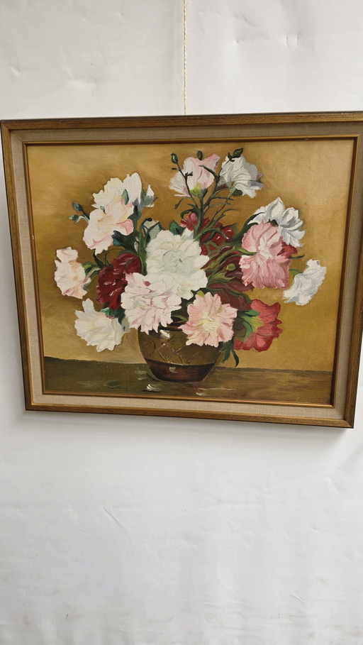 ## F. Hurkmans | Groot Bloemstilleven | Olieverf op Doek | 68 x 58 cm | Vintage