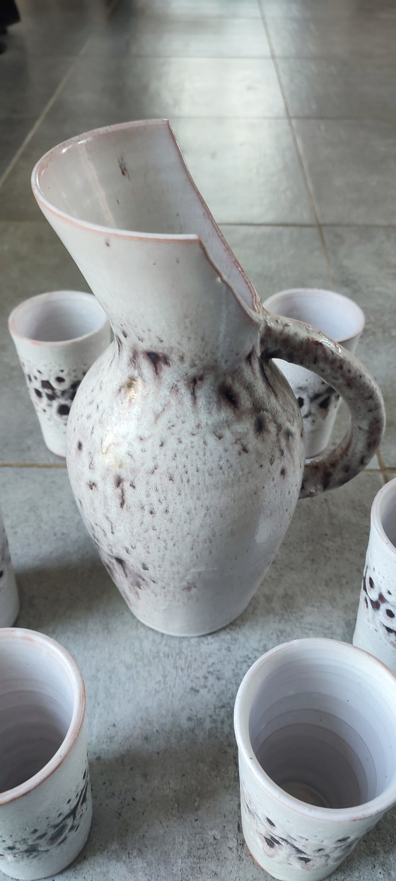 Image 1 of Geëmailleerd aardewerk sinaasappelservies uit de jaren 60