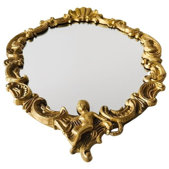 Image 1 of Putti in ottone con specchio dorato barocco francese anni '50