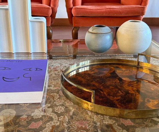 Image 1 of Set van 2 bolvormige aardewerken vazen ​​in mid-century modern stijl, Franco Bucci Italië ca. 1970