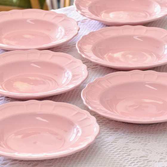 Image 1 of 6x Assiettes Anciennes Salins En Faïence Rose