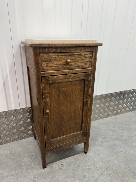 Image 1 of Art Deco Amsterdamse school nachtkast met marmer blad