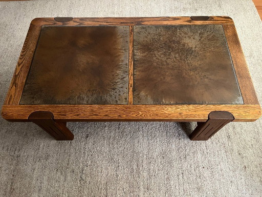 Eiken houten salontafel met ingelegde tegels