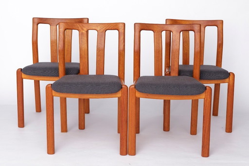 Set of 4 Teak Dining Chairs by Dyrlund, 1960s Danish Mid-Century Modern, Restored & Reupholstered in Dark Grey Fabric