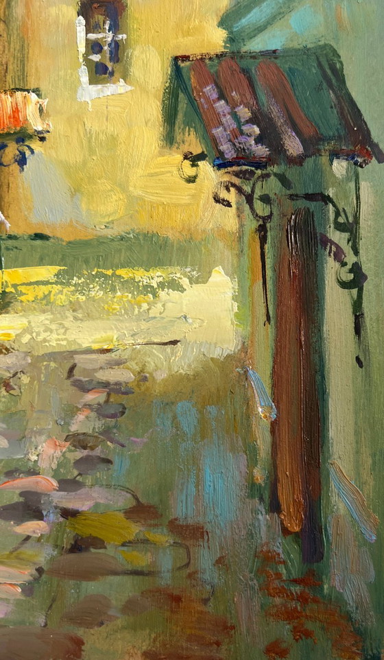 Image 1 of Original Oil Painting Evening City Landscape Fresh air from the streets