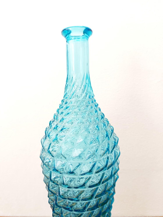 Image 1 of Empoli Glas Diamant Flaschenvase Blau 1950