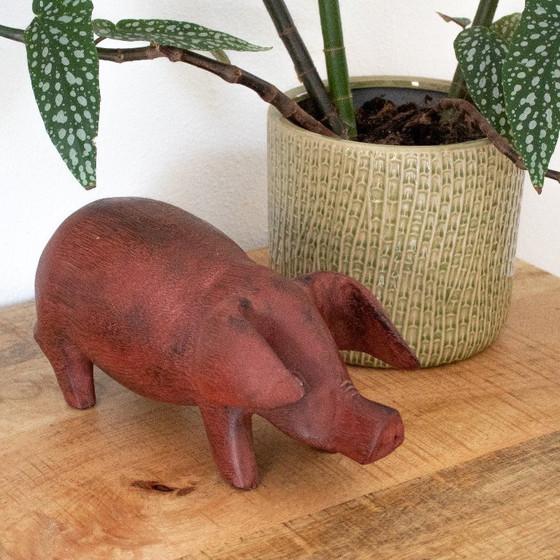 Image 1 of Statue de cochon en bois, style rustique