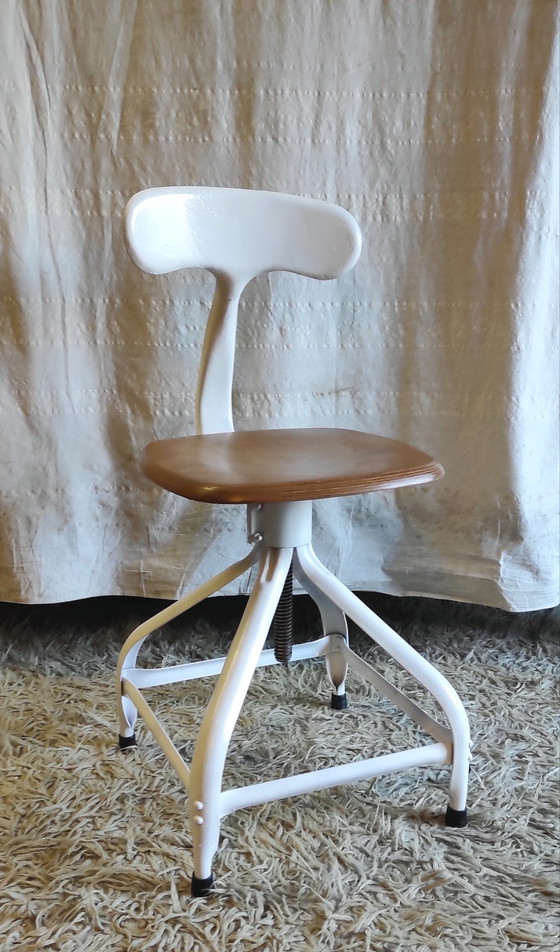 Image 1 of Sedia da officina di Nicolle in metallo e legno - anni '60