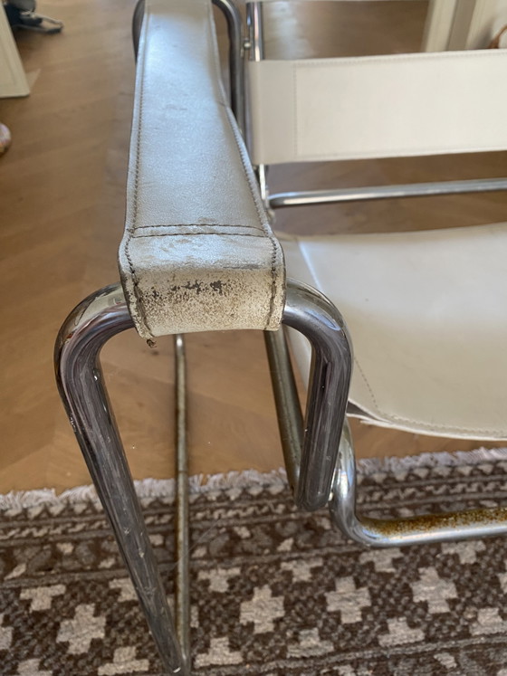 Fauteuil tubulaire Bauhaus vintage | cuir blanc et acier chromé | années 70/80 – Chrome, Leather (photo 6 of 6)