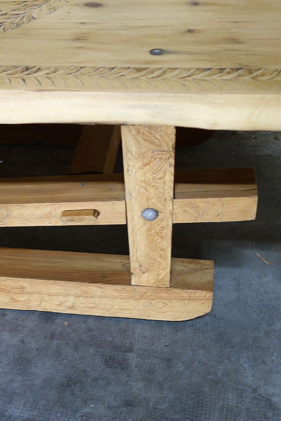 Image 1 of Large carved sled coffee table 19th century folk art, France