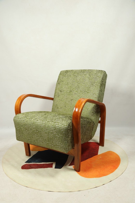 Image 1 of Art deco Sessel Geometrischer Stoff Moos grün 1950