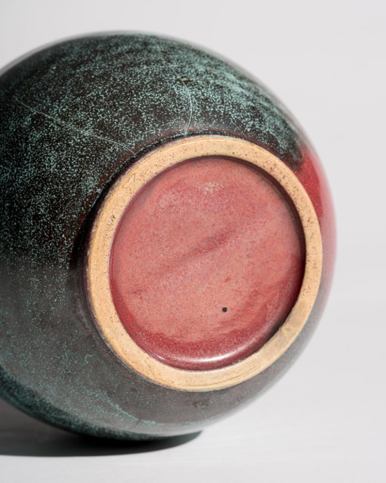 Image 1 of Pair of Richard Uhlemeyer Studio Stoneware Vases – Turquoise Reduction Glaze – Germany, ca. 1940s-1950s Art Deco Bauhaus