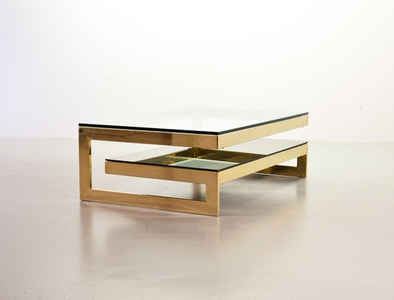 Image 1 of Hollywood Regency Belgo-Chrom Architectural G-Table 23-Carat Goldplated with Glass Tops. Belgium, 1970s. 