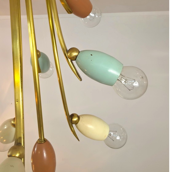 Image 1 of Lampe Spoutnik, années 1950, laiton italien, 10 douilles