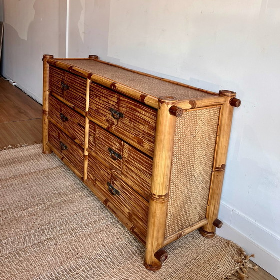 Commode en bambou Buffet bas Mid Century Vintage (photo 3 of 9)