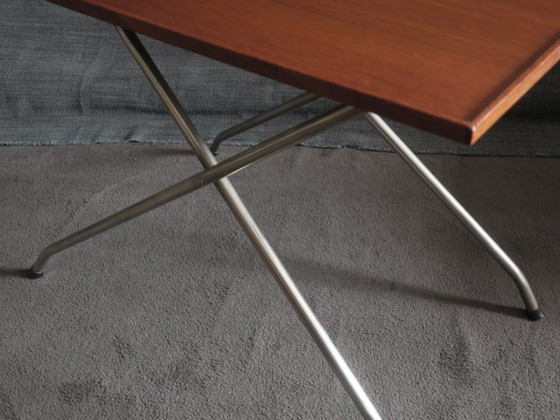 Danish Teak and Aluminium Adjustable Wine or Side Table, 1960s, Wood, Metal, Brown, Scandinavian (photo 14 of 14)