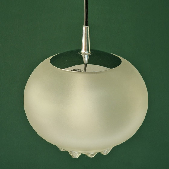 Image 1 of Vintage Peill & Putzler Pendant Lamp - Frosted and Transparent Glass - 1970s - Ø 22 cm.