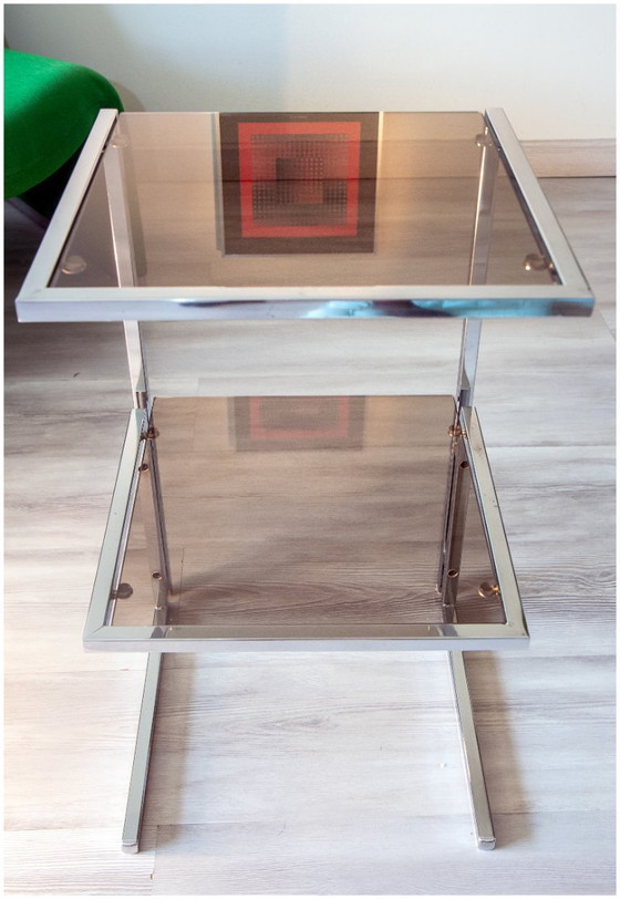 Image 1 of 1970s chrome and smoked glass side table