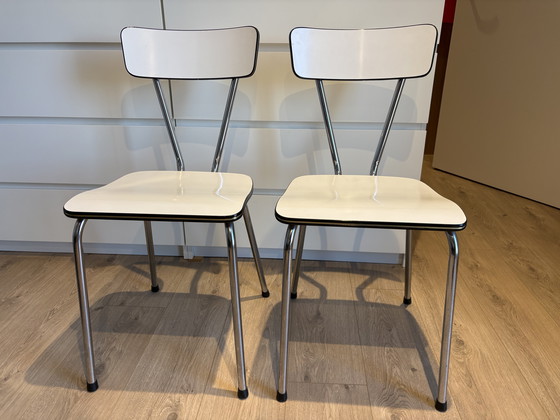 Image 1 of Vintage Brabantia kitchen chairs 1960s - set of 2 - white formica/chrome with armrests